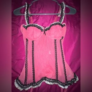 Pink floral lace trim corset